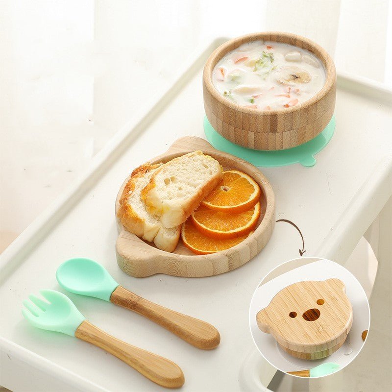 Baby Bamboo Wood Complementary Food Bowl Bear Bowl Baby Training Eating Sucker Bowl - Hearth & Lume