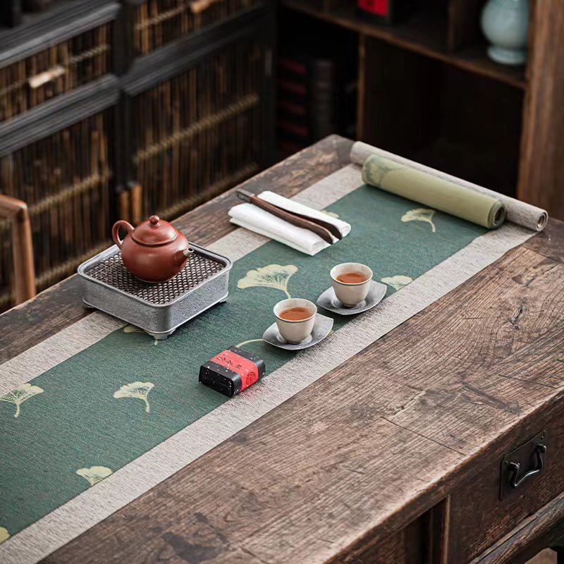 Ginkgo Biloba Tea Table Japanese - style Waterproof Fiber Runner - Hearth & Lume