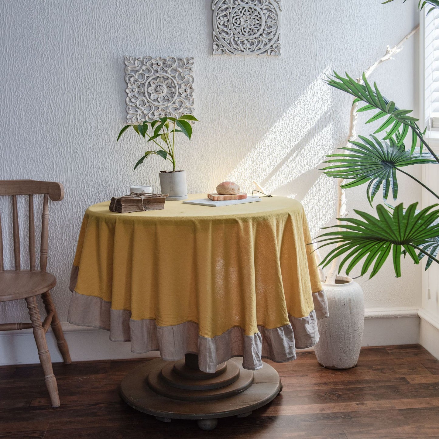 Ruffled Polyester Linen Plain Round Table Tablecloth - Hearth & Lume