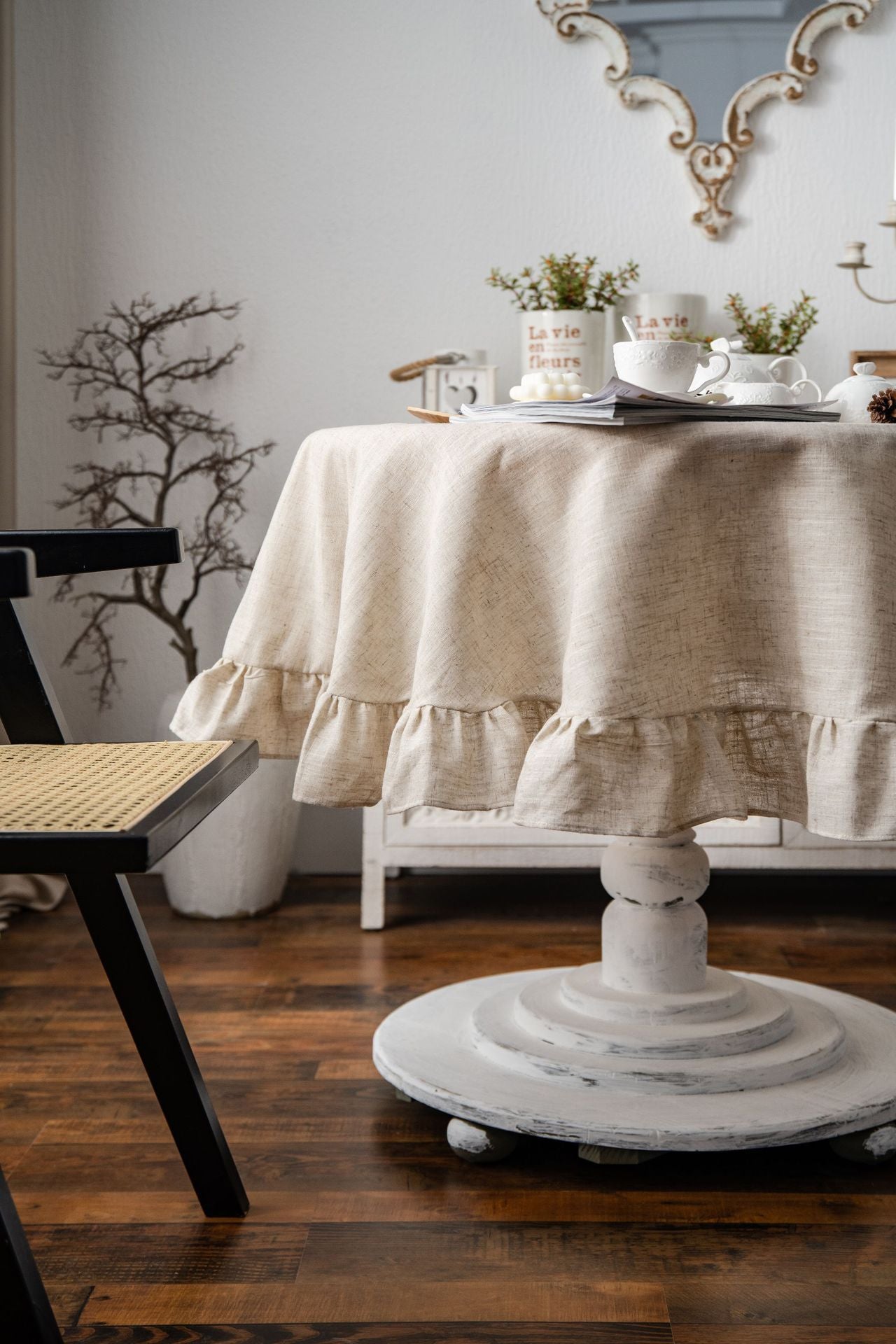 Ruffled Polyester Linen Plain Round Table Tablecloth - Hearth & Lume