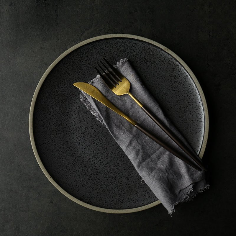 Black Crystal Large Plate Ceramic Plate Home Dessert Plate Round Flat Plate - Hearth & Lume