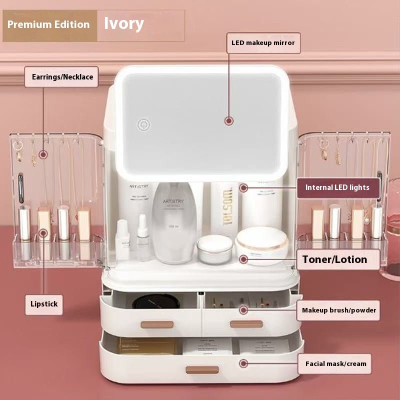 Practical High - end Cosmetics With Light Storage Box With Mirror - Hearth & Lume