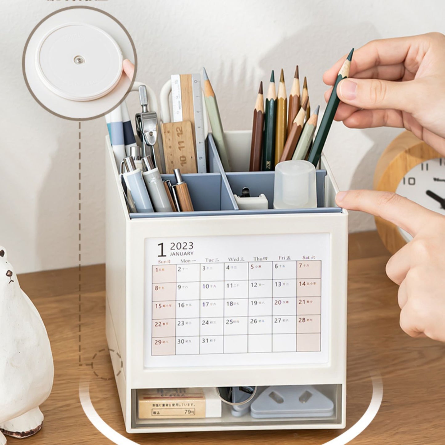 Rotary Pen Holder Multifunctional Desktop Drawer Storage Box - Hearth & Lume