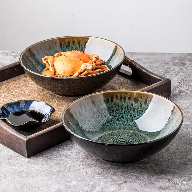 Vintage Green Ceramic 8 - inch Bowl Household Noodle Bowl - Hearth & Lume