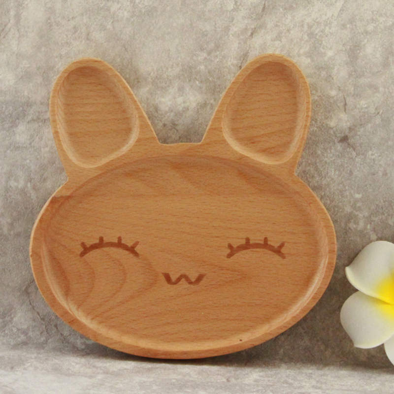 Cute wooden cartoon rabbit face dinner plate - Hearth & Lume