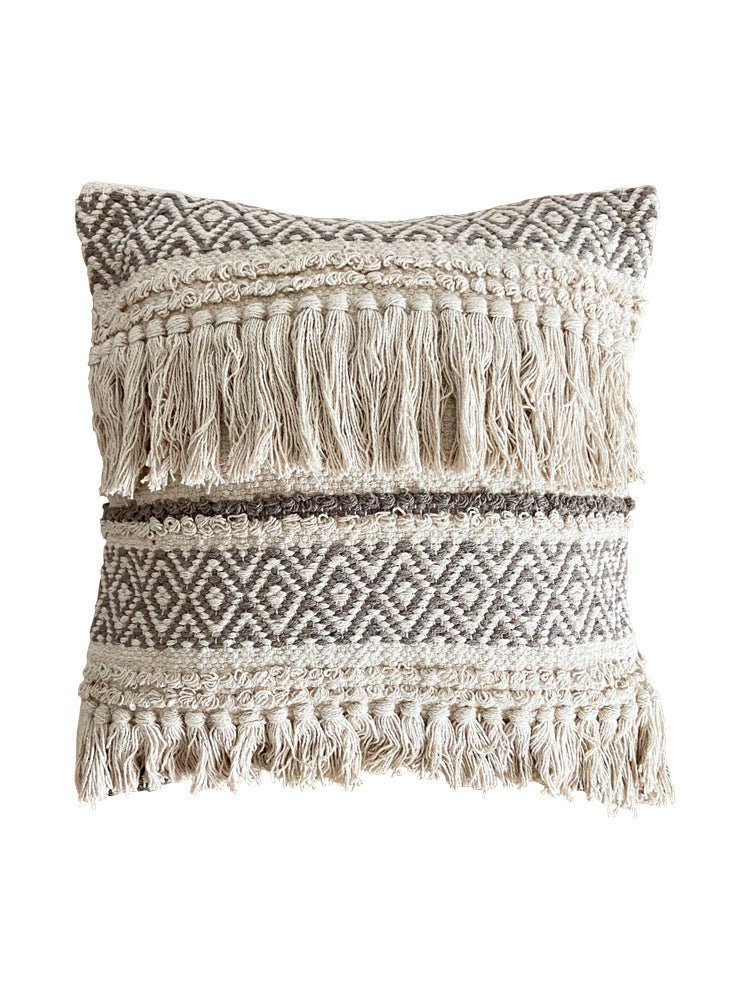 Handwoven Throw Pillow Cover With Tassel Beige Retro - Hearth & Lume