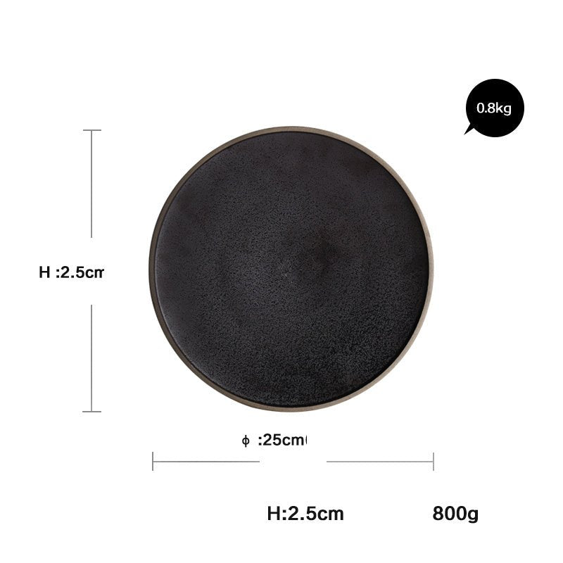 Black Crystal Large Plate Ceramic Plate Home Dessert Plate Round Flat Plate - Hearth & Lume