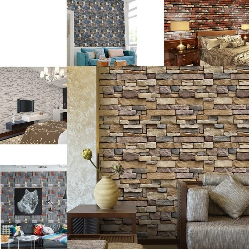 Stickers My House 3D Wall Paper Brick Stone Rustic Effect - Hearth & Lume