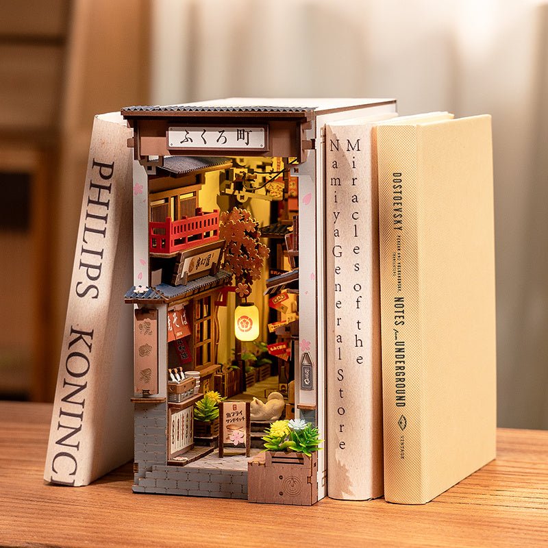 ROBOTIME DIY Book Nook Kit - Sakura Wine Alley With LED Lights - Hearth & Lume