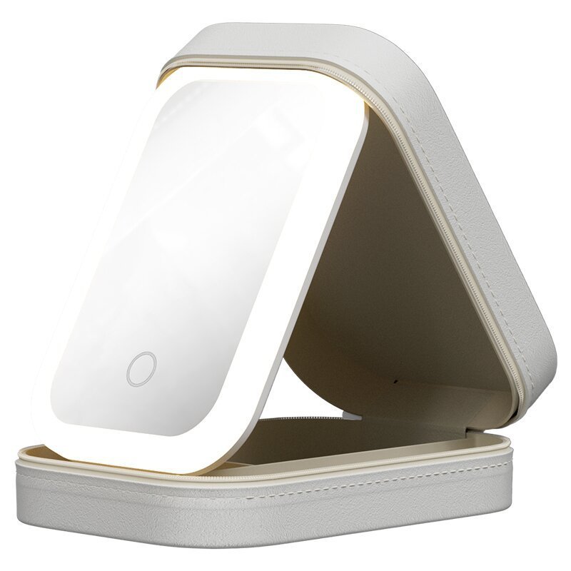 Makeup Storage Box With LED Light Mirror Portable Travel Makeup Cosmetics Storage Box Touch Light Storage Organizer - Hearth & Lume