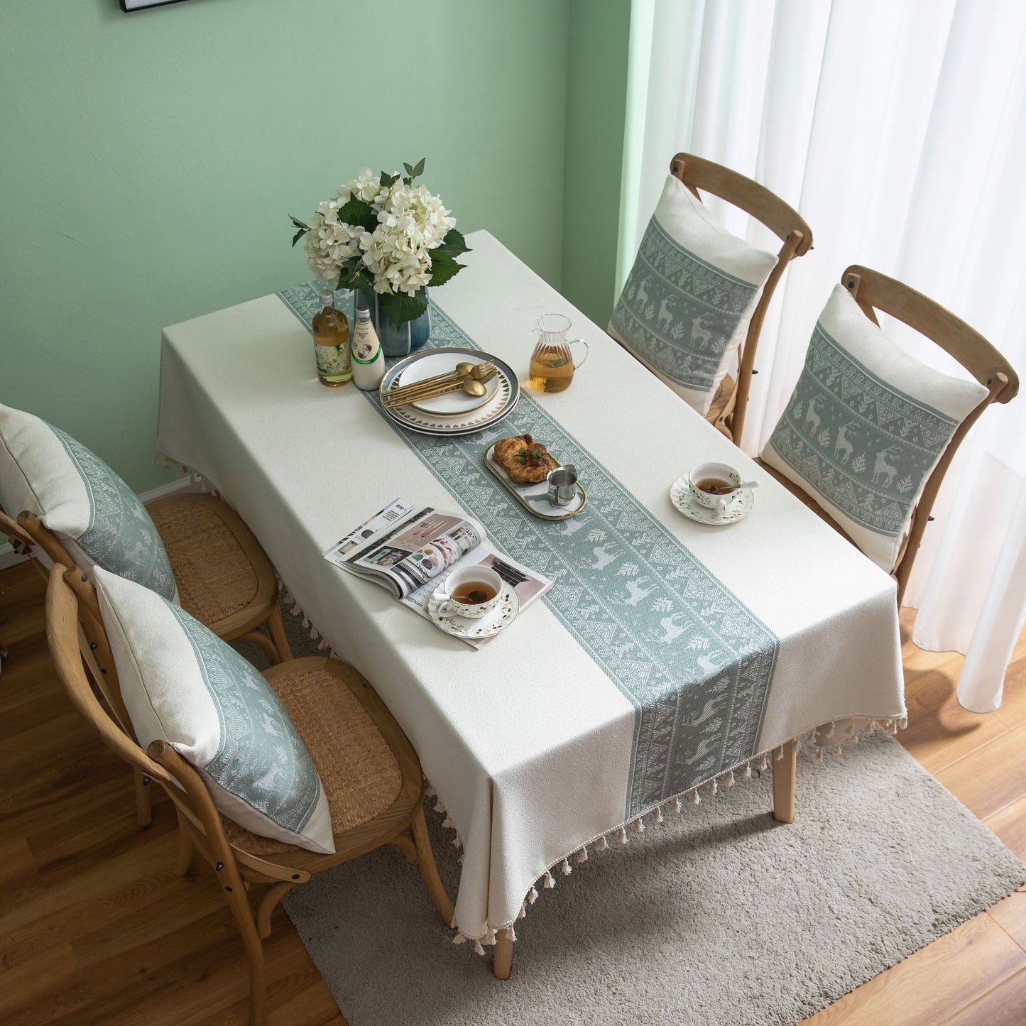 Table Cloth Cotton Christmas Deer Green - Hearth & Lume