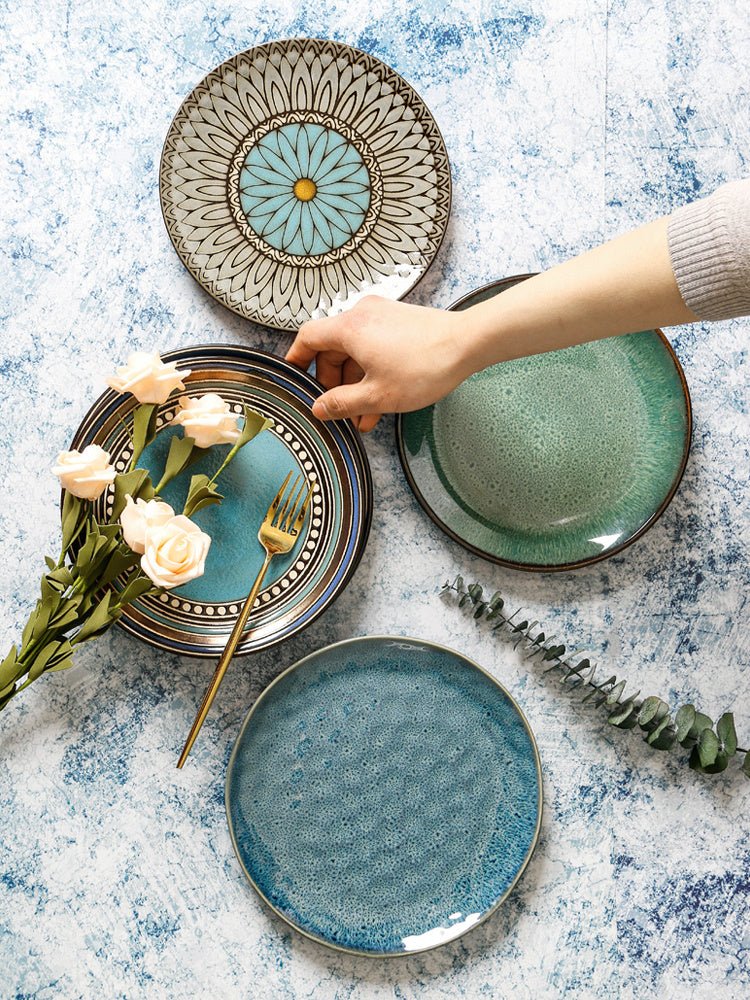 Ceramic Plate Flat Plate Creative Dish Plate Japanese Vintage Tableware - Hearth & Lume