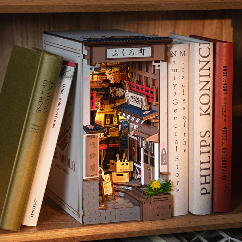 ROBOTIME DIY Book Nook Kit - Sakura Wine Alley With LED Lights - Hearth & Lume