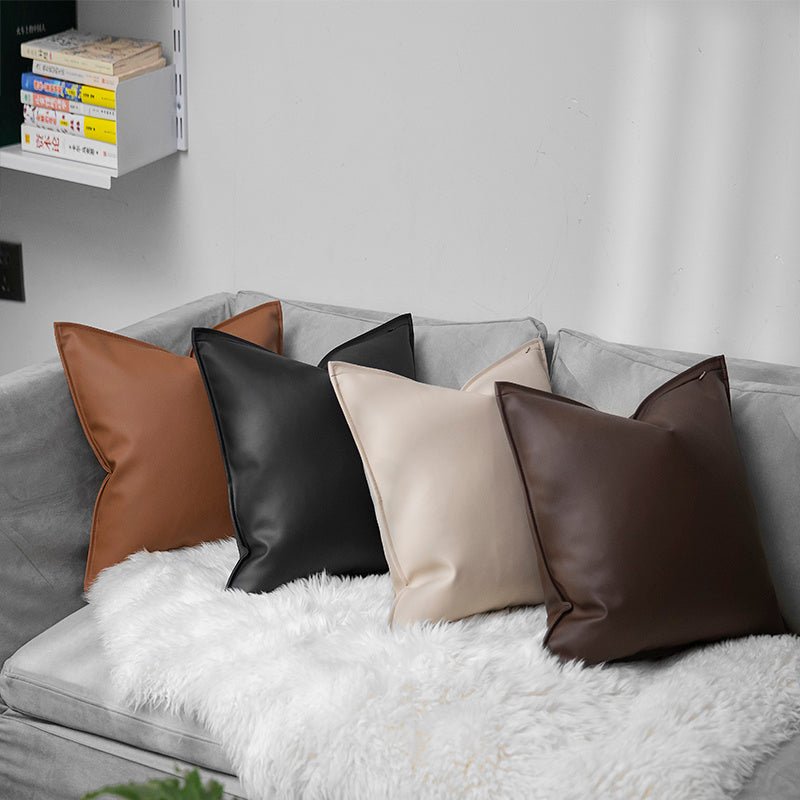 Nordic Style Solid Leather Living Room Sofa Pillow Bed Waist Support - Hearth & Lume