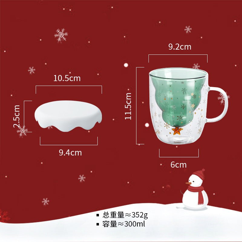 Double Heat Resistant Glass Coffee Cup Christmas Tree With Handle And Lid - Hearth & Lume