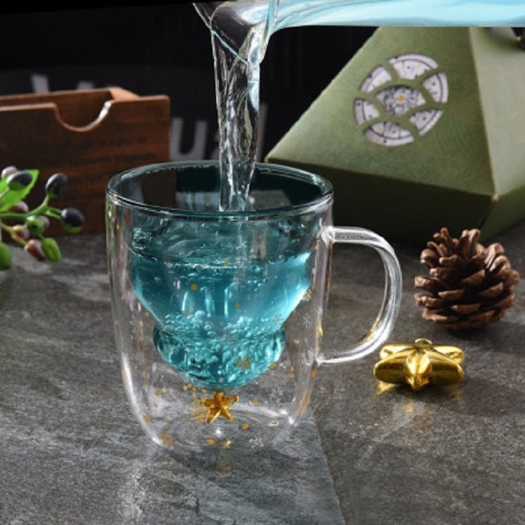 Double Heat Resistant Glass Coffee Cup Christmas Tree With Handle And Lid - Hearth & Lume