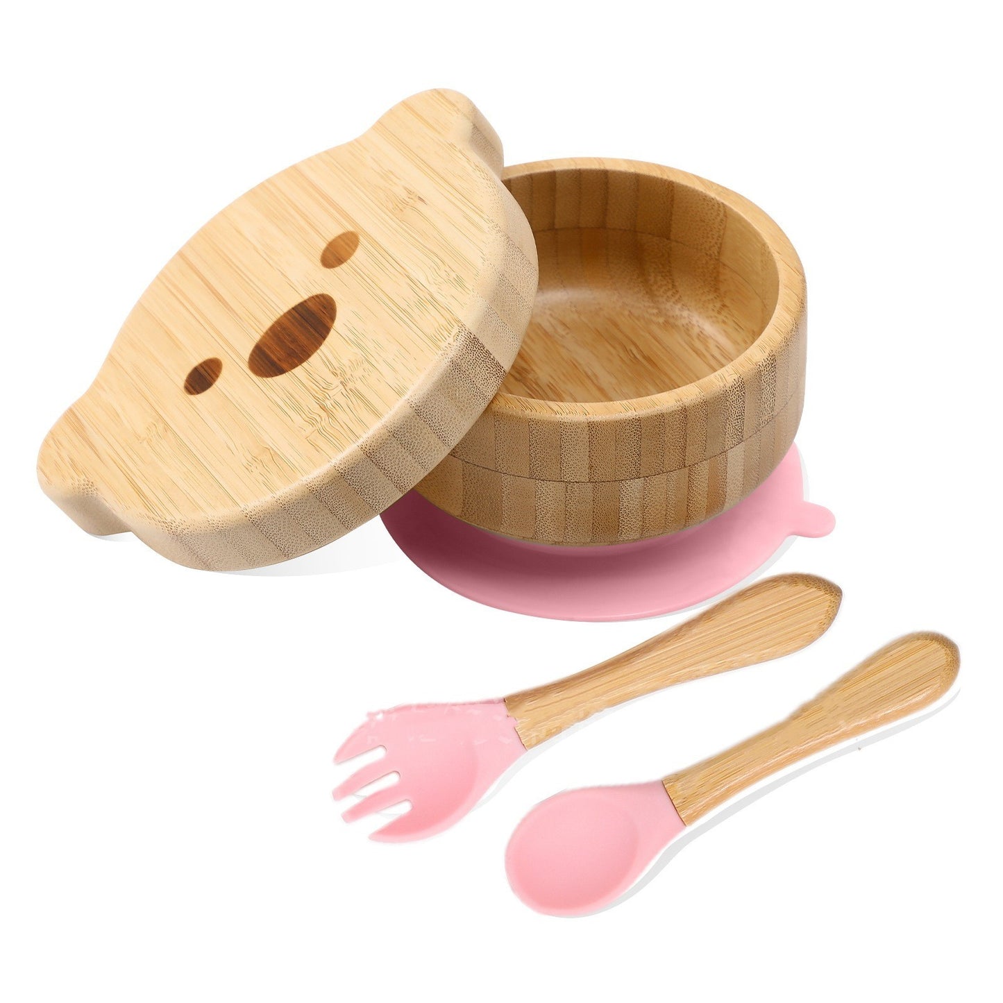 Baby Bamboo Wood Complementary Food Bowl Bear Bowl Baby Training Eating Sucker Bowl - Hearth & Lume