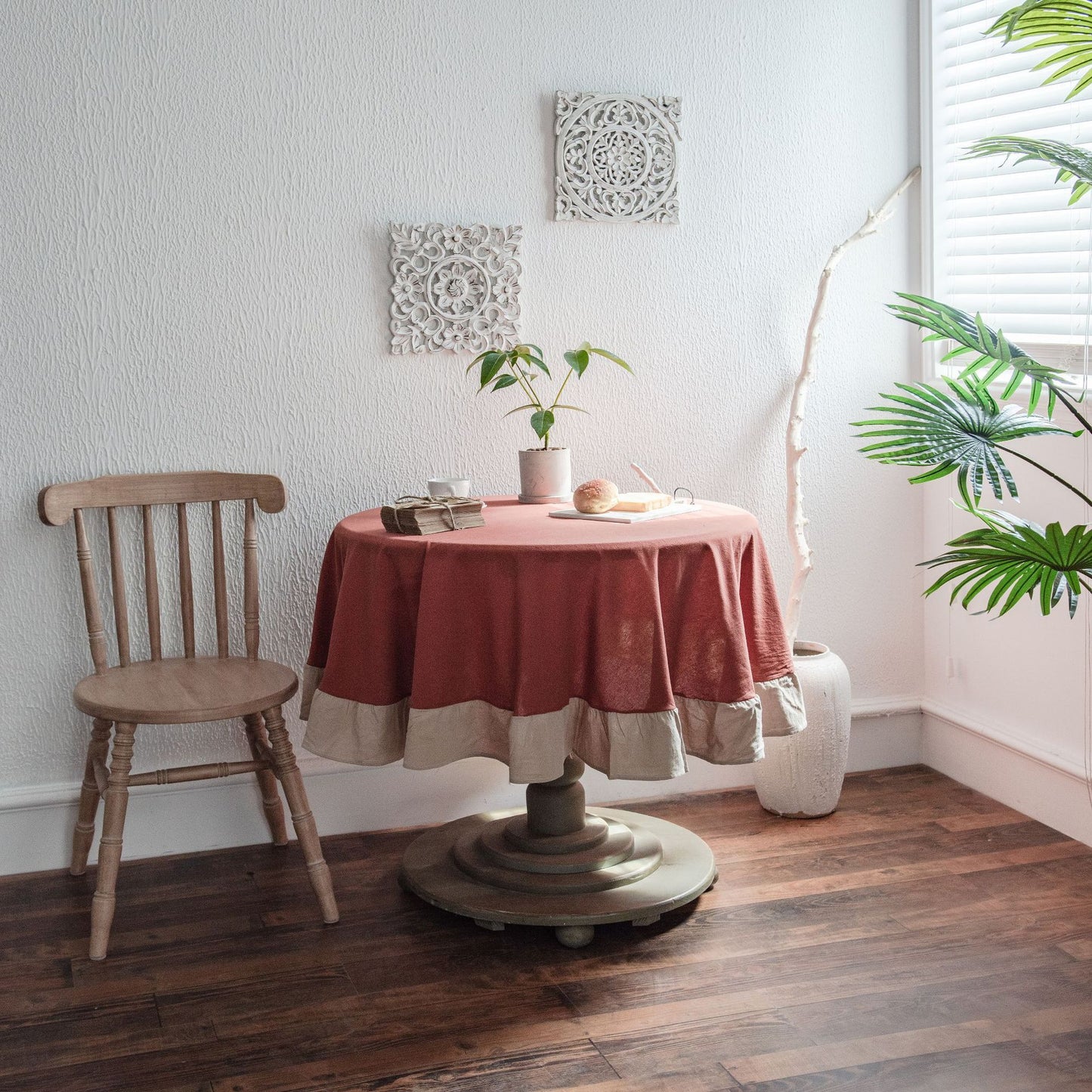 Ruffled Polyester Linen Plain Round Table Tablecloth - Hearth & Lume