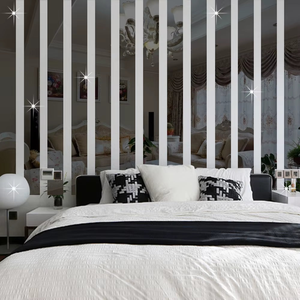 10Pcs Mirror Strips 3D Wall Stickers for Living Room Self Adhesive Acrylic Wall Stickers Room Decoration Waist Line Home Decor