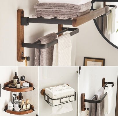 Solid Wood Towel Rack Perforation - free Bathroom Shelving - Hearth & Lume