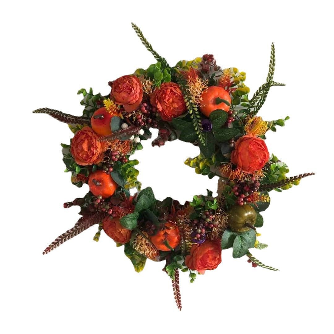 New Autumn Peony Halloween Pumpkin Wreath Home Decor - Hearth & Lume