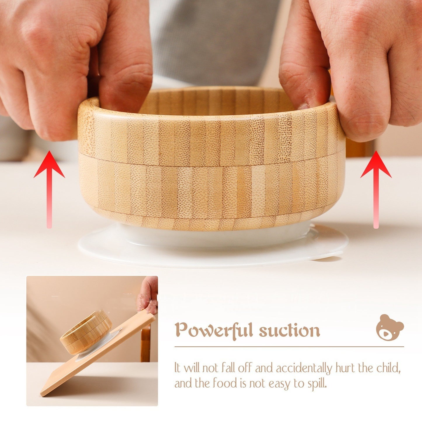 Baby Bamboo Wood Complementary Food Bowl Bear Bowl Baby Training Eating Sucker Bowl - Hearth & Lume