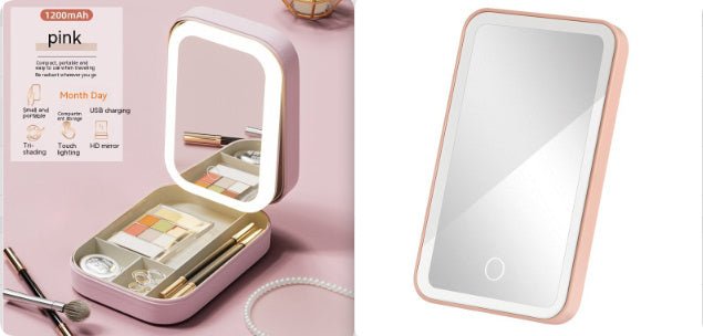 Makeup Storage Box With LED Light Mirror Portable Travel Makeup Cosmetics Storage Box Touch Light Storage Organizer - Hearth & Lume