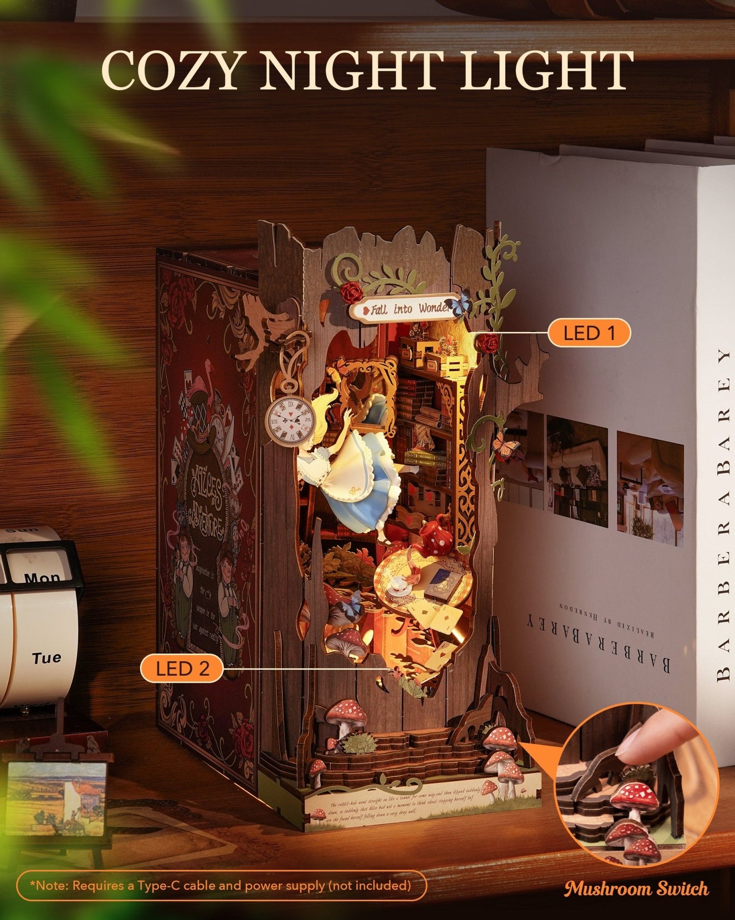 ROBOTIME DIY Book Nook Kit - 3D Miniature House Diorama With LED Light - Hearth & Lume