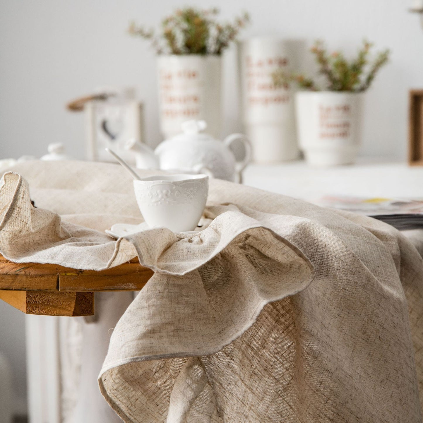 Ruffled Polyester Linen Plain Round Table Tablecloth - Hearth & Lume