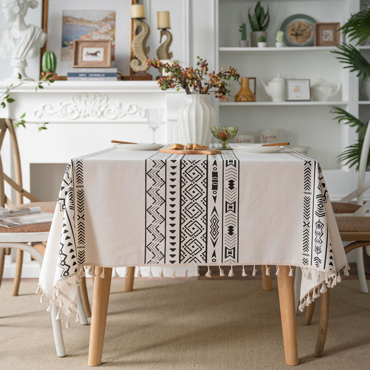 Geometric Black Tassel Rectangular Waterproof Table Cloth - Hearth & Lume
