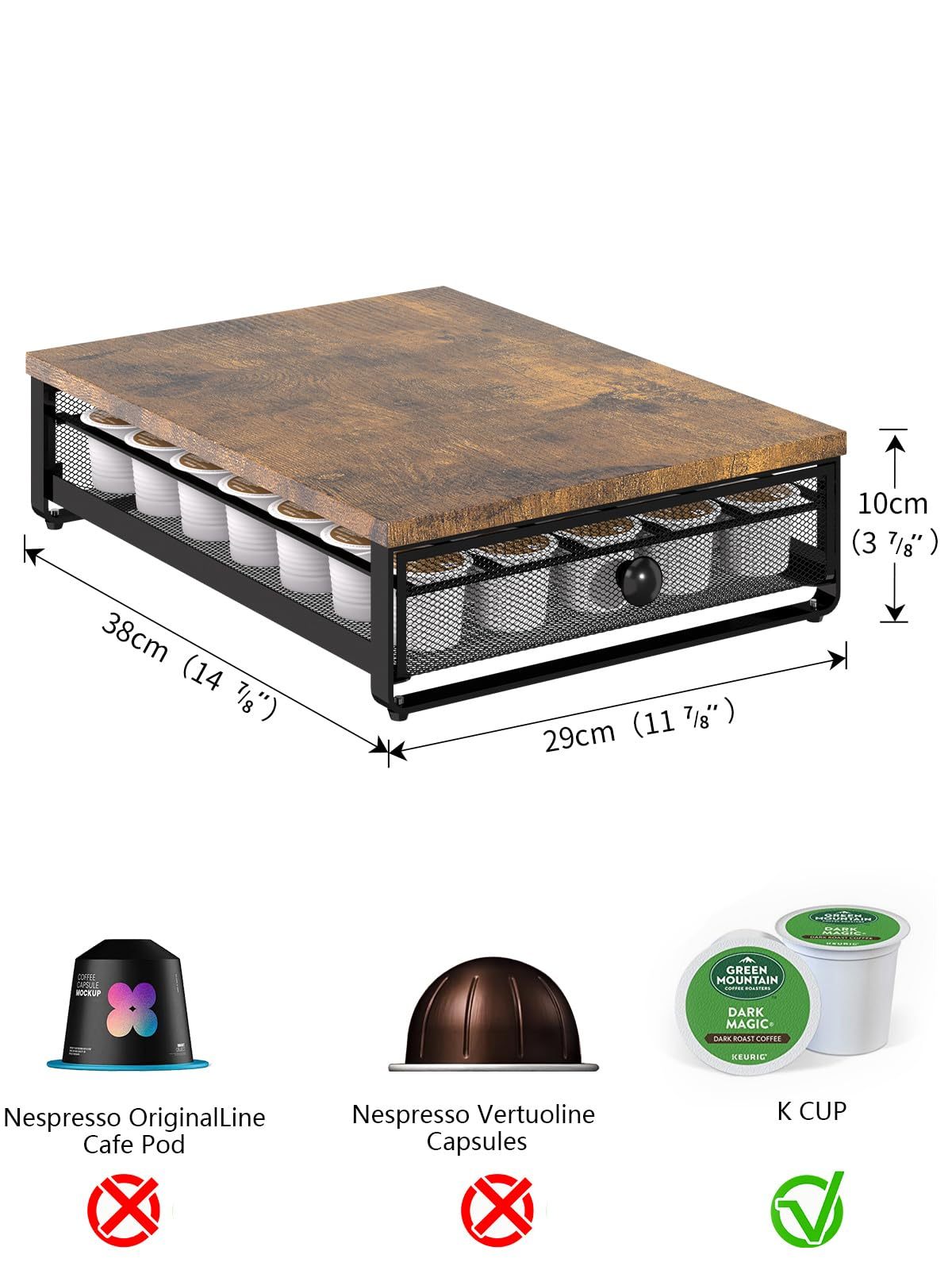 K-cup Storage Rack, Coffee Capsule Holder, Cabinet Lower Capsule Holder With Sliding Drawers, Can Accommodate Up To 35 K-cup Coffee Capsules Without Assembly, Plain Brown Color