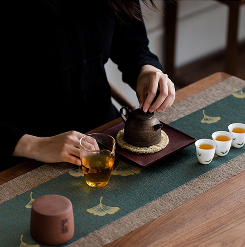 Ginkgo Biloba Tea Table Japanese - style Waterproof Fiber Runner - Hearth & Lume