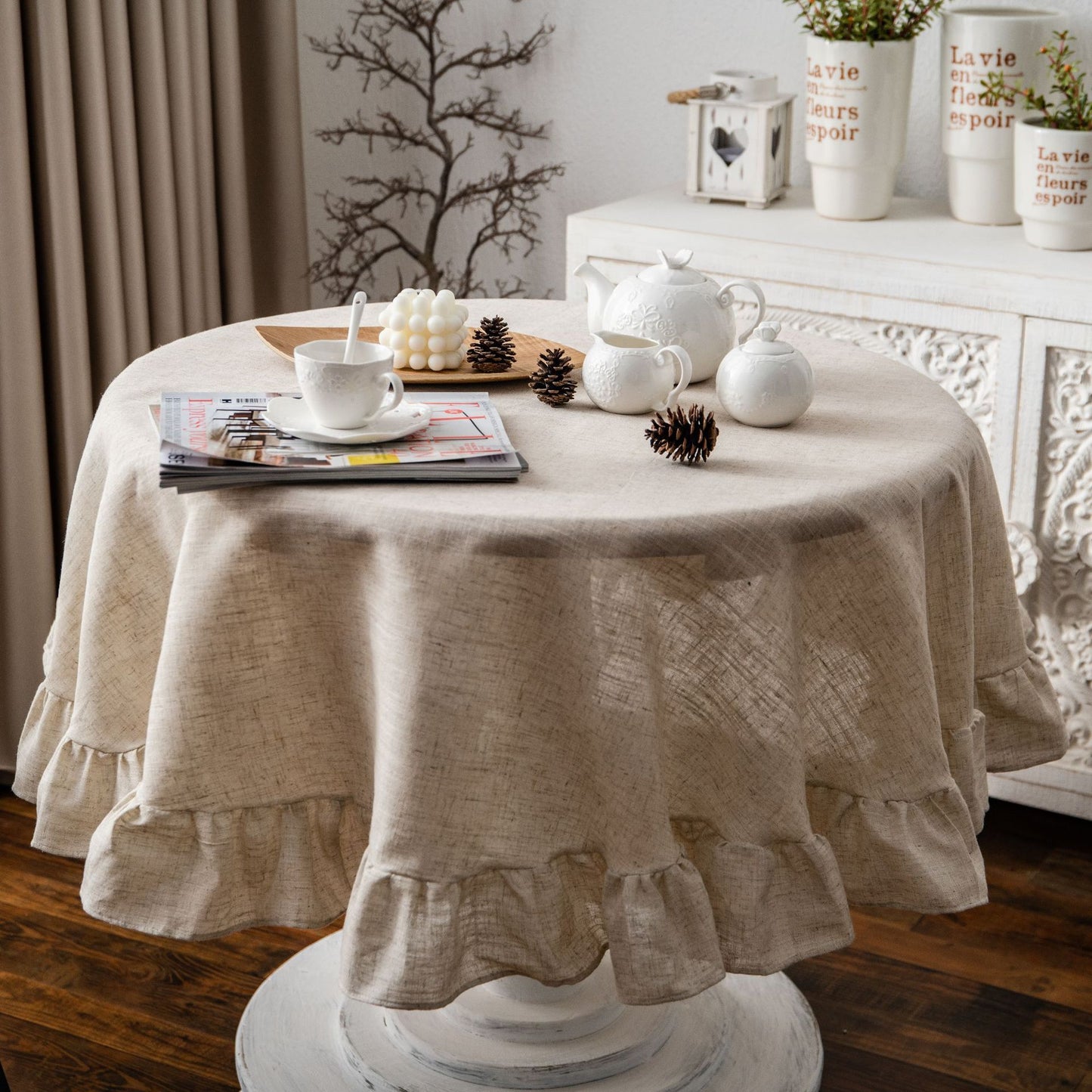 Ruffled Polyester Linen Plain Round Table Tablecloth - Hearth & Lume