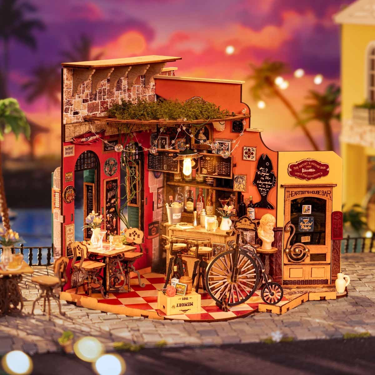 Rolife DIY Mini Bar Dollhouse Kit - 3D Puzzle Cheers Pub & Book Nook - Hearth & Lume