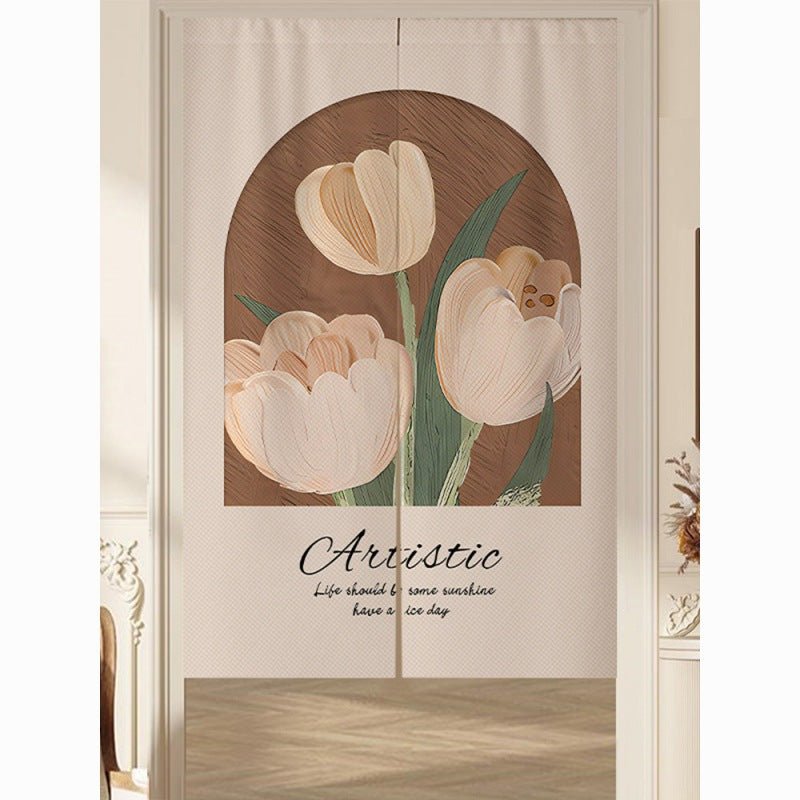 Cream Flowers Simple Door Curtain Bathroom Windshield - Hearth & Lume