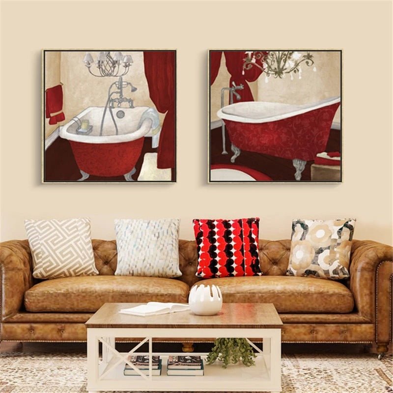Modern Retro Bathroom Canvas Painting Mural Poster Wall - Hearth & Lume