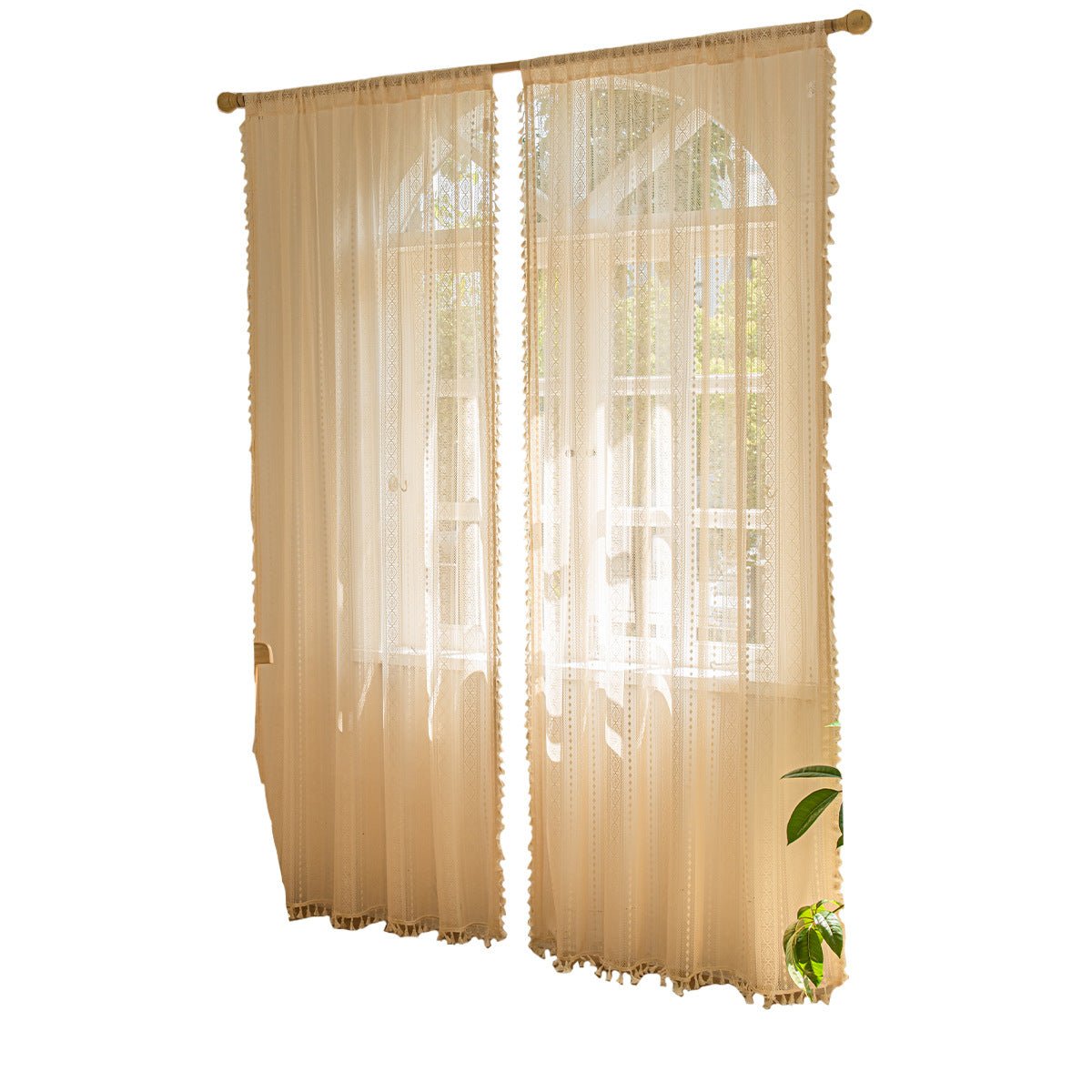 Wood Color Lace Mesh Curtains Living Room Bedroom - Hearth & Lume