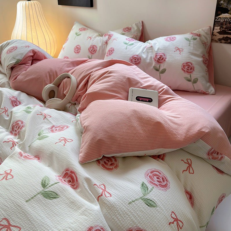 Chemical Fiber Washed Brushed Three - piece Bedding Set - Hearth & Lume