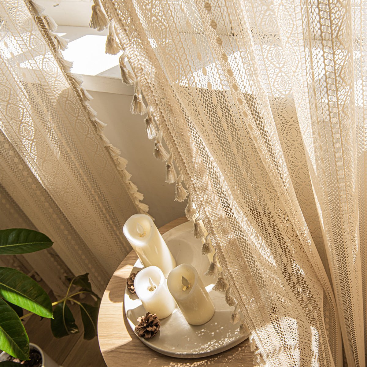 Wood Color Lace Mesh Curtains Living Room Bedroom - Hearth & Lume