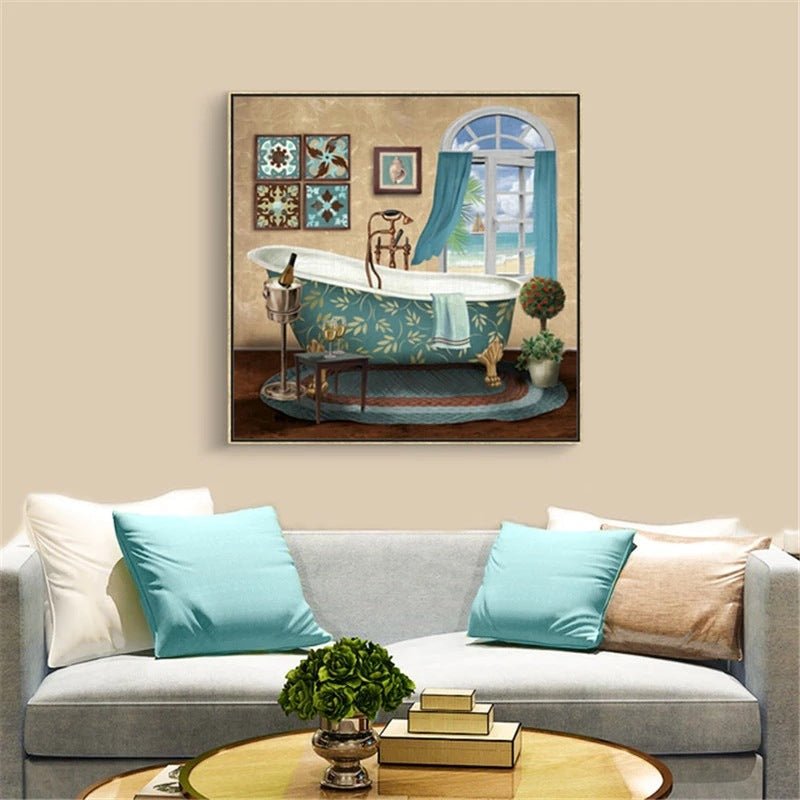Modern Retro Bathroom Canvas Painting Mural Poster Wall - Hearth & Lume