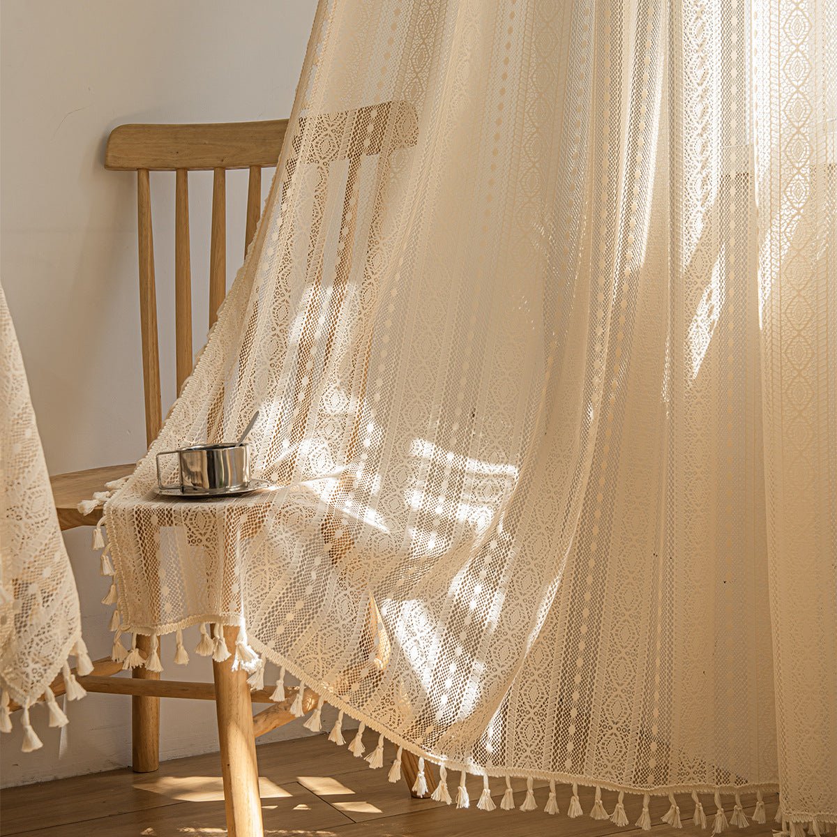 Wood Color Lace Mesh Curtains Living Room Bedroom - Hearth & Lume