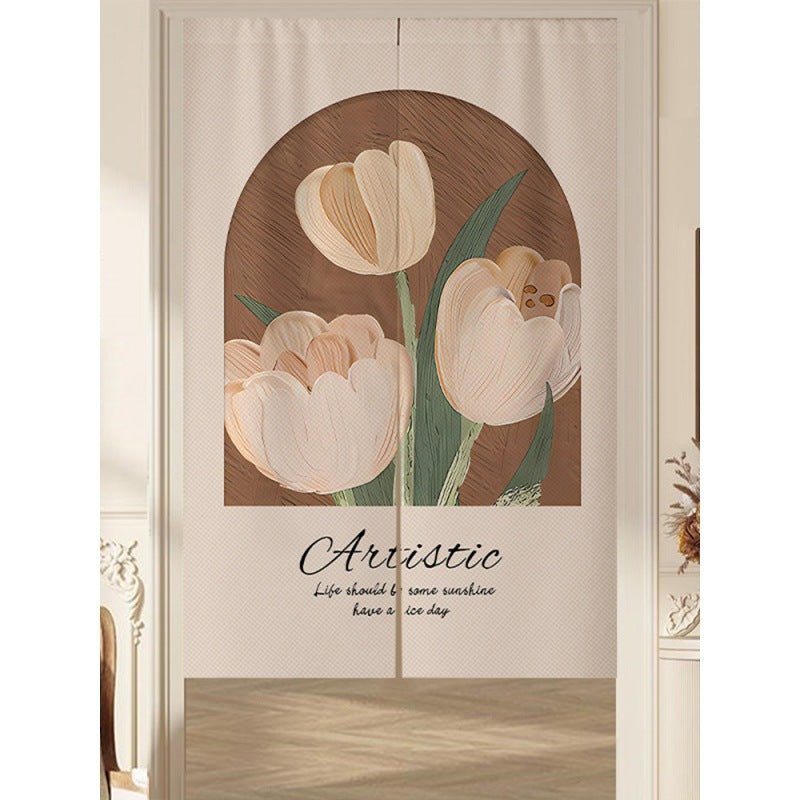 Cream Flowers Simple Door Curtain Bathroom Windshield - Hearth & Lume