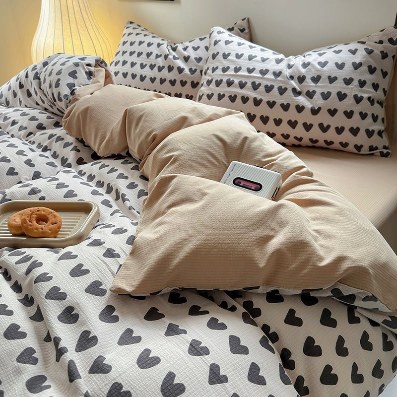 Chemical Fiber Washed Brushed Three - piece Bedding Set - Hearth & Lume