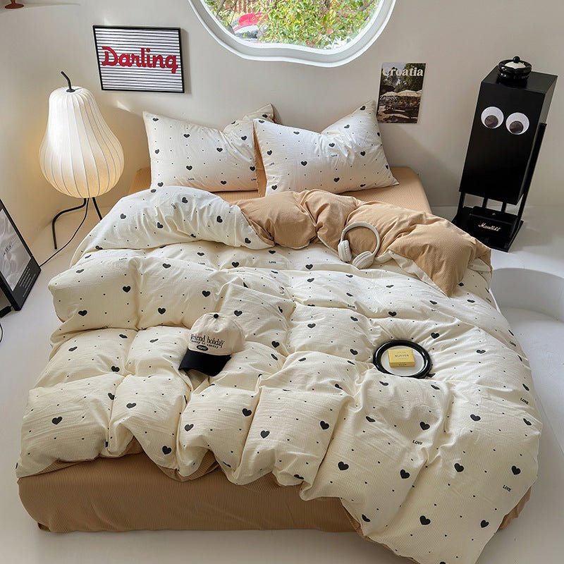 Chemical Fiber Washed Brushed Three - piece Bedding Set - Hearth & Lume