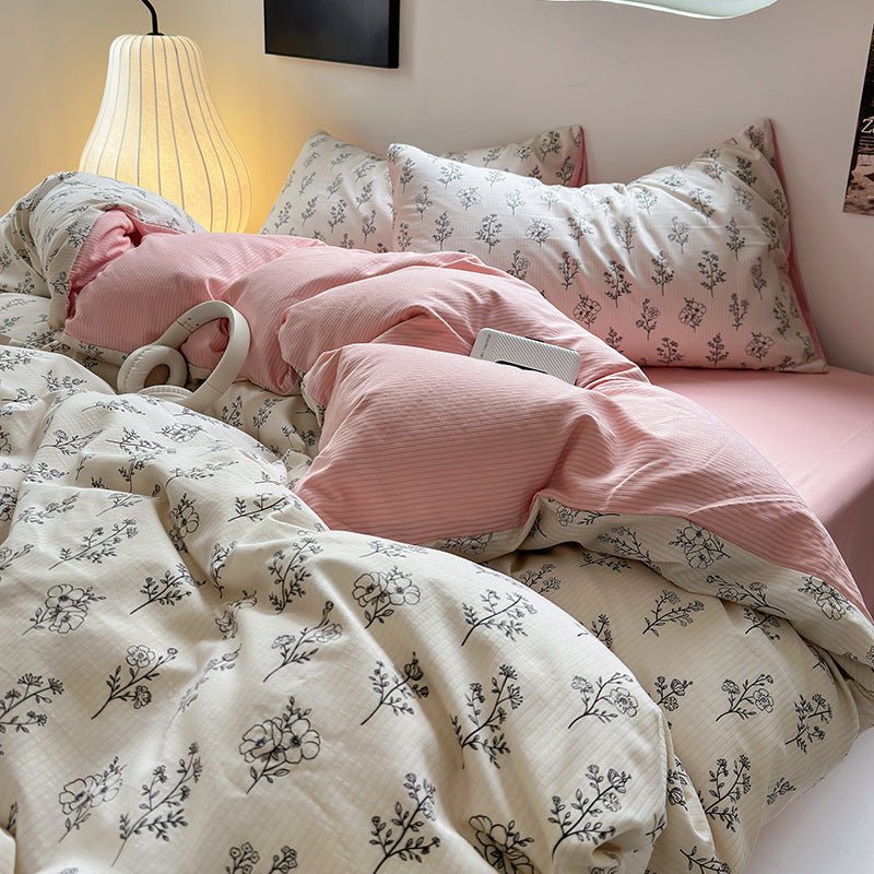 Chemical Fiber Washed Brushed Three - piece Bedding Set - Hearth & Lume