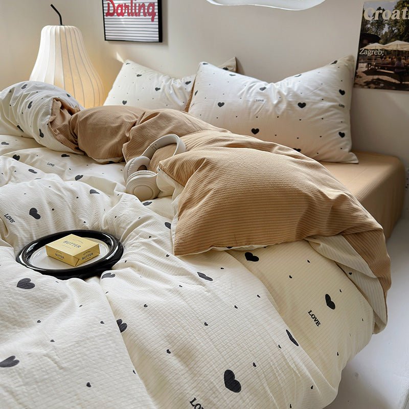Chemical Fiber Washed Brushed Three - piece Bedding Set - Hearth & Lume