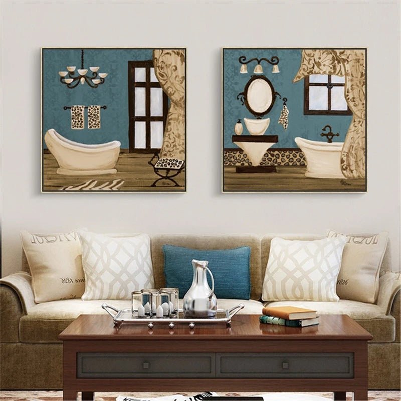Modern Retro Bathroom Canvas Painting Mural Poster Wall - Hearth & Lume