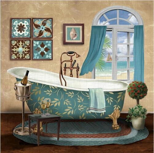 Modern Retro Bathroom Canvas Painting Mural Poster Wall - Hearth & Lume