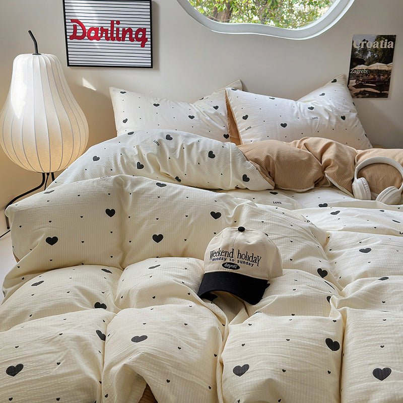 Chemical Fiber Washed Brushed Three - piece Bedding Set - Hearth & Lume