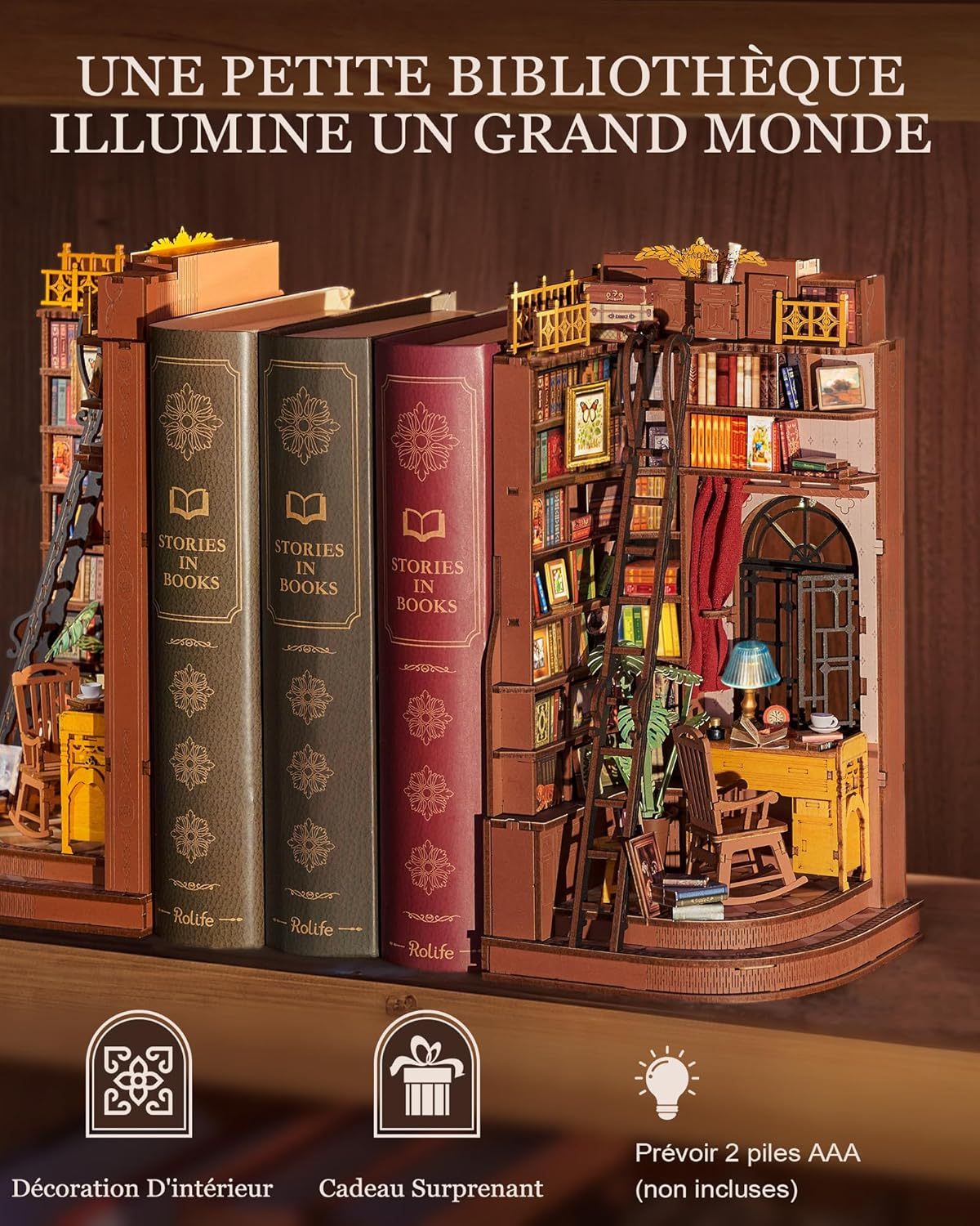 Rolife DIY Book Nook Kit - 3D Wooden Miniature Study Room With LED Lights - Hearth & Lume